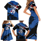 Western Bulldogs Family Matching Short Sleeve Bodycon Dress and Hawaiian Shirt Footscray Muscular Mascot Graphic - Abstract Paint Splatter Art