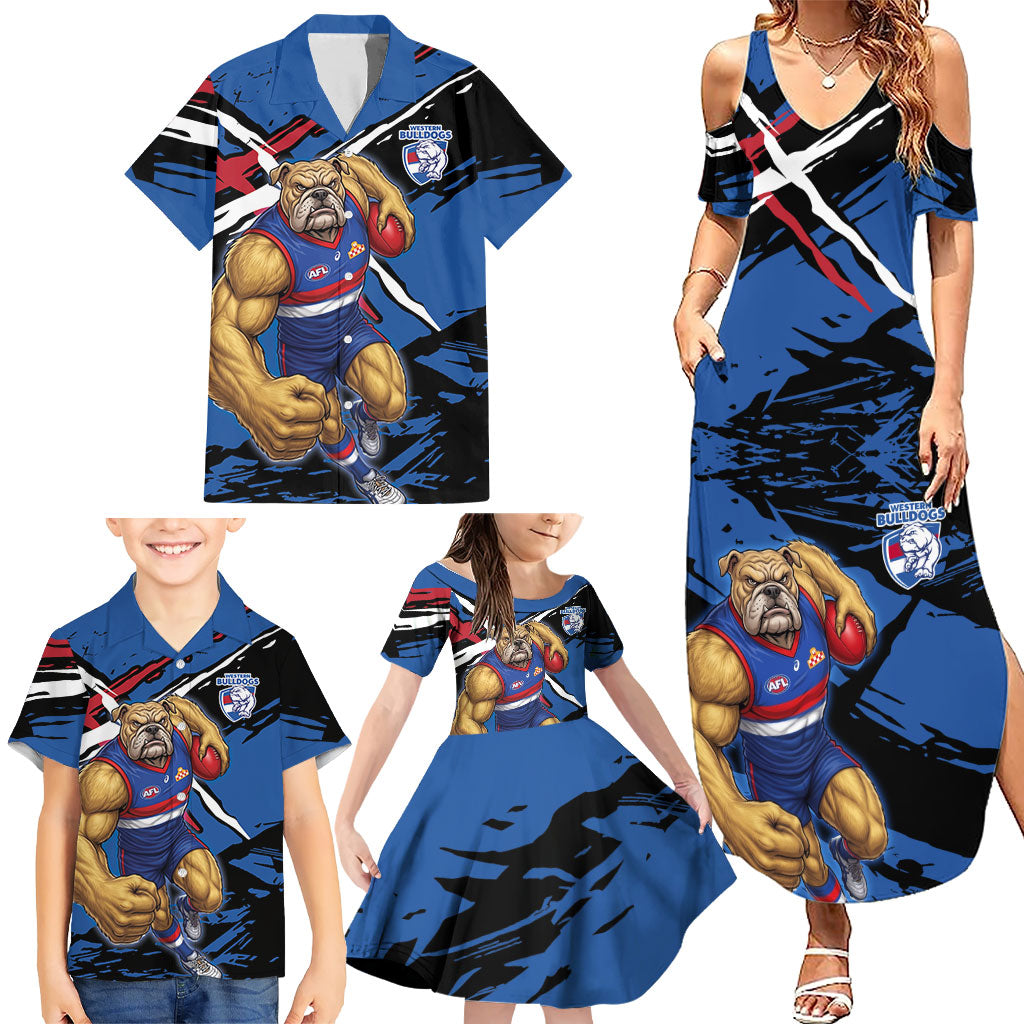 Western Bulldogs Family Matching Summer Maxi Dress and Hawaiian Shirt Footscray Muscular Mascot Graphic - Abstract Paint Splatter Art