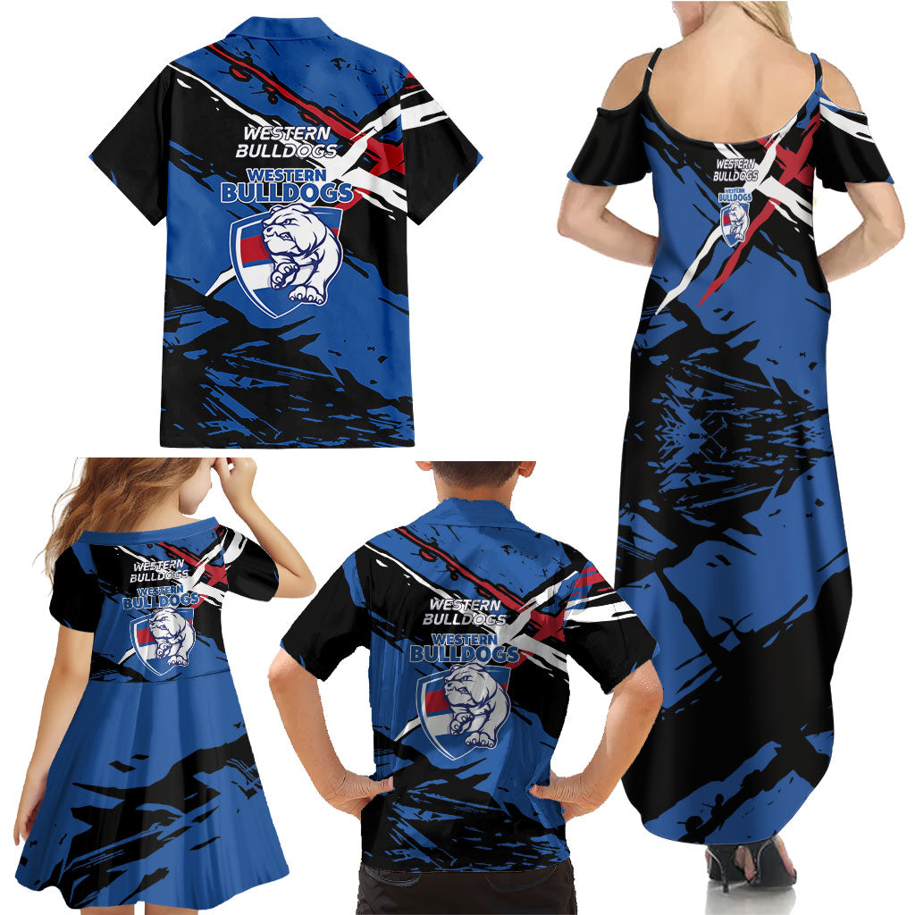 Western Bulldogs Family Matching Summer Maxi Dress and Hawaiian Shirt Footscray Muscular Mascot Graphic - Abstract Paint Splatter Art