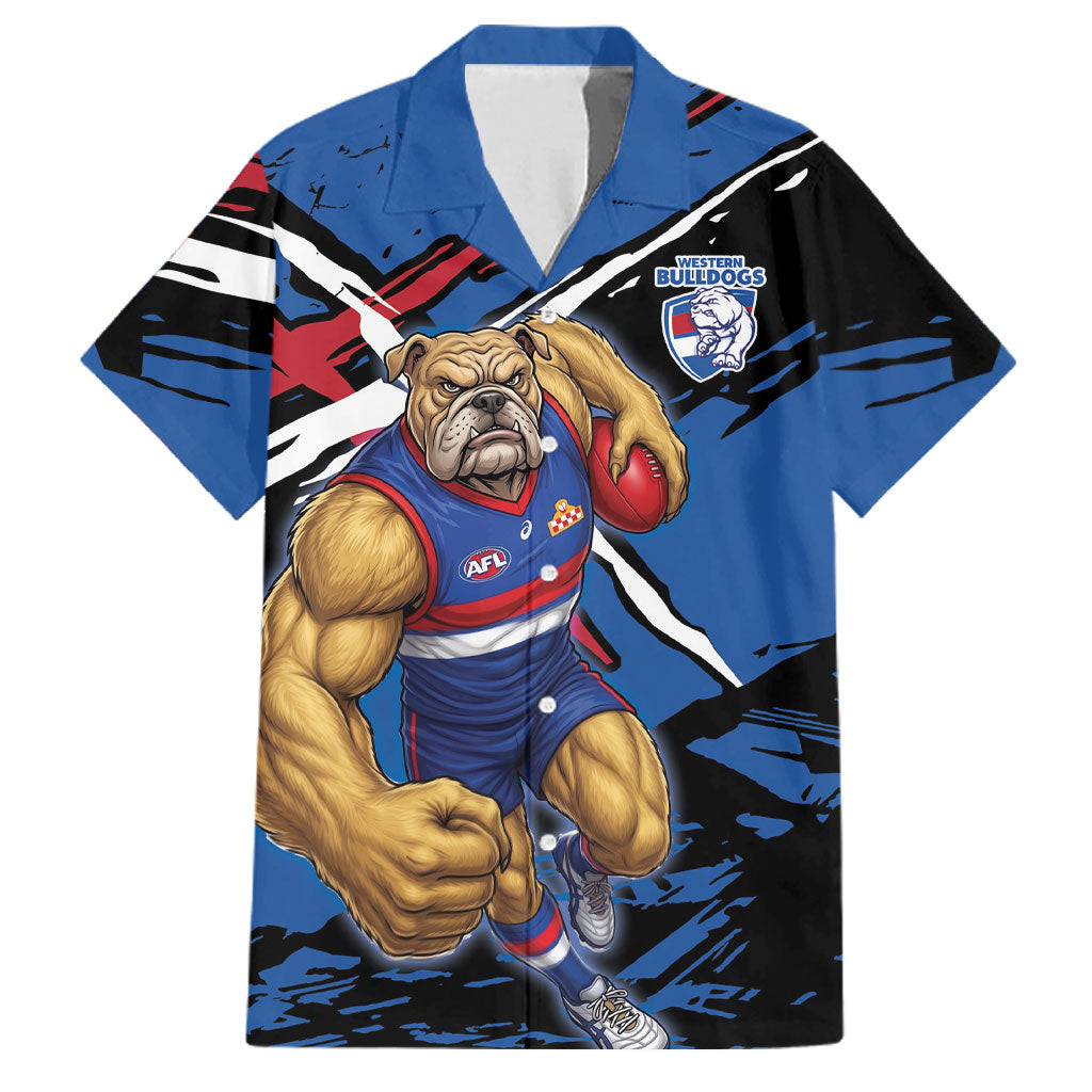 Western Bulldogs Family Matching Summer Maxi Dress and Hawaiian Shirt Footscray Muscular Mascot Graphic - Abstract Paint Splatter Art
