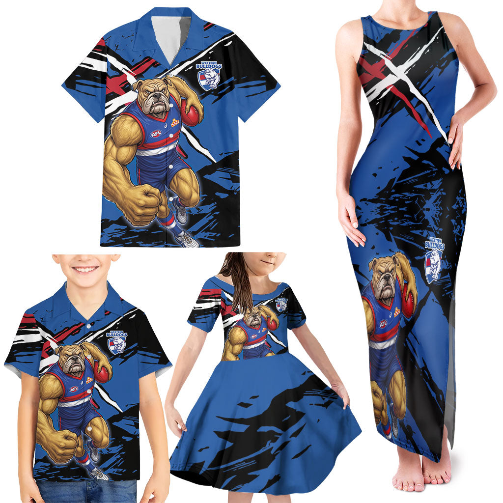 Western Bulldogs Family Matching Tank Maxi Dress and Hawaiian Shirt Footscray Muscular Mascot Graphic - Abstract Paint Splatter Art