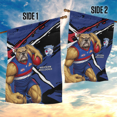 Western Bulldogs Garden Flag Footscray Muscular Mascot Graphic - Abstract Paint Splatter Art