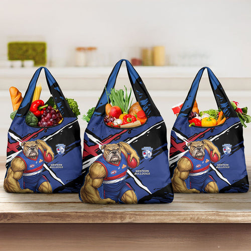 Western Bulldogs Grocery Bag Footscray Muscular Mascot Graphic - Abstract Paint Splatter Art