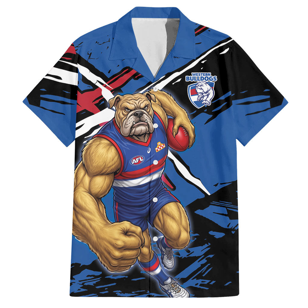 Western Bulldogs Hawaiian Shirt Footscray Muscular Mascot Graphic - Abstract Paint Splatter Art