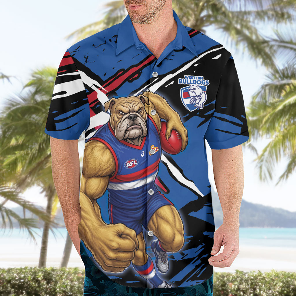 Western Bulldogs Hawaiian Shirt Footscray Muscular Mascot Graphic - Abstract Paint Splatter Art