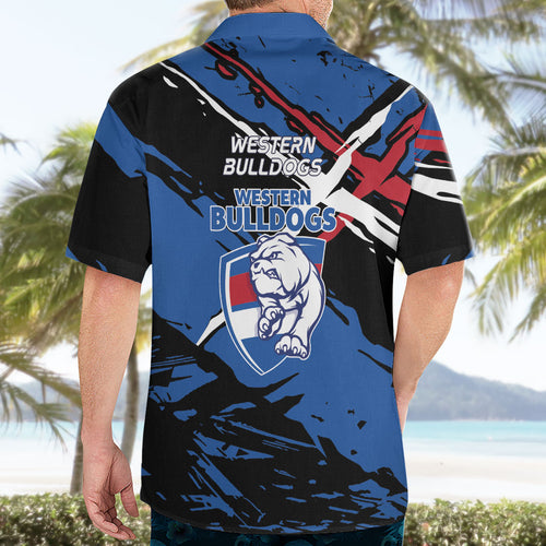 Western Bulldogs Hawaiian Shirt Footscray Muscular Mascot Graphic - Abstract Paint Splatter Art