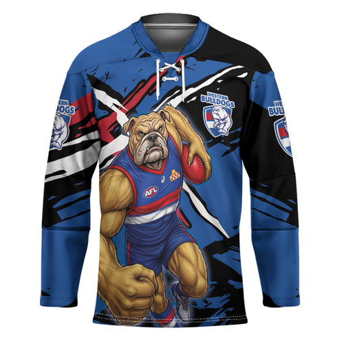 Western Bulldogs Hockey Jersey Footscray Muscular Mascot Graphic - Abstract Paint Splatter Art