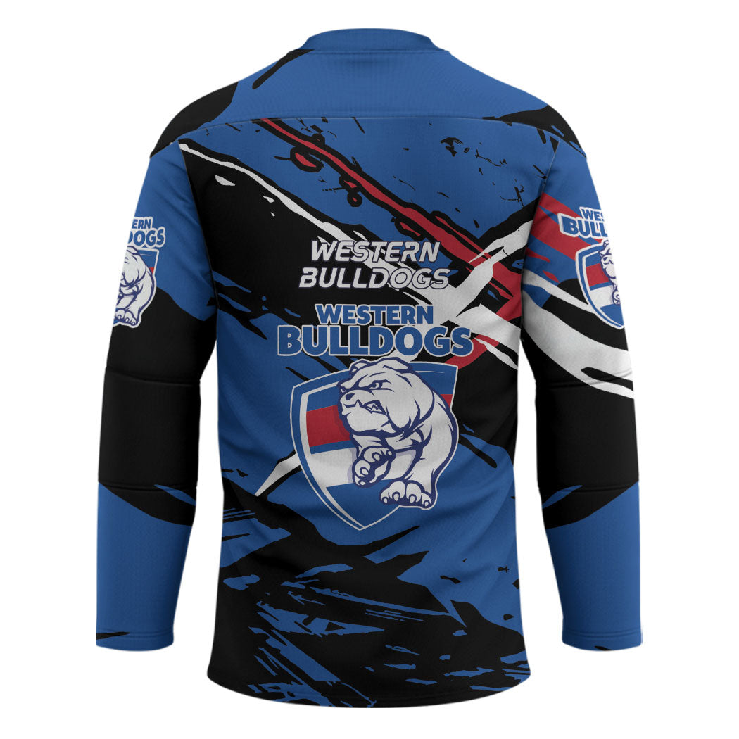 Western Bulldogs Hockey Jersey Footscray Muscular Mascot Graphic - Abstract Paint Splatter Art