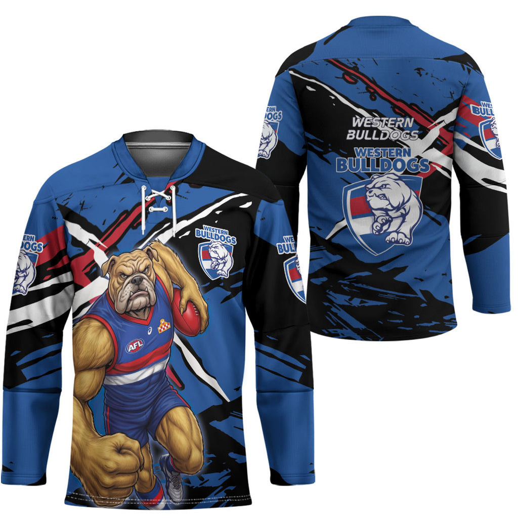 Western Bulldogs Hockey Jersey Footscray Muscular Mascot Graphic - Abstract Paint Splatter Art