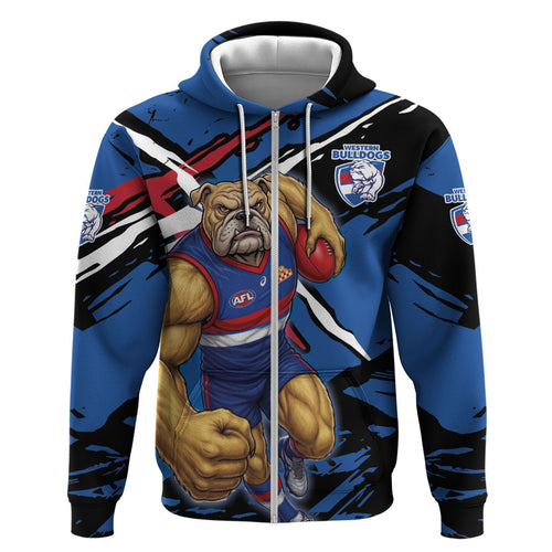 Western Bulldogs Hoodie Footscray Muscular Mascot Graphic - Abstract Paint Splatter Art