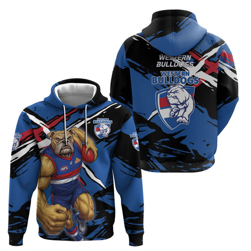 Western Bulldogs Hoodie Footscray Muscular Mascot Graphic - Abstract Paint Splatter Art