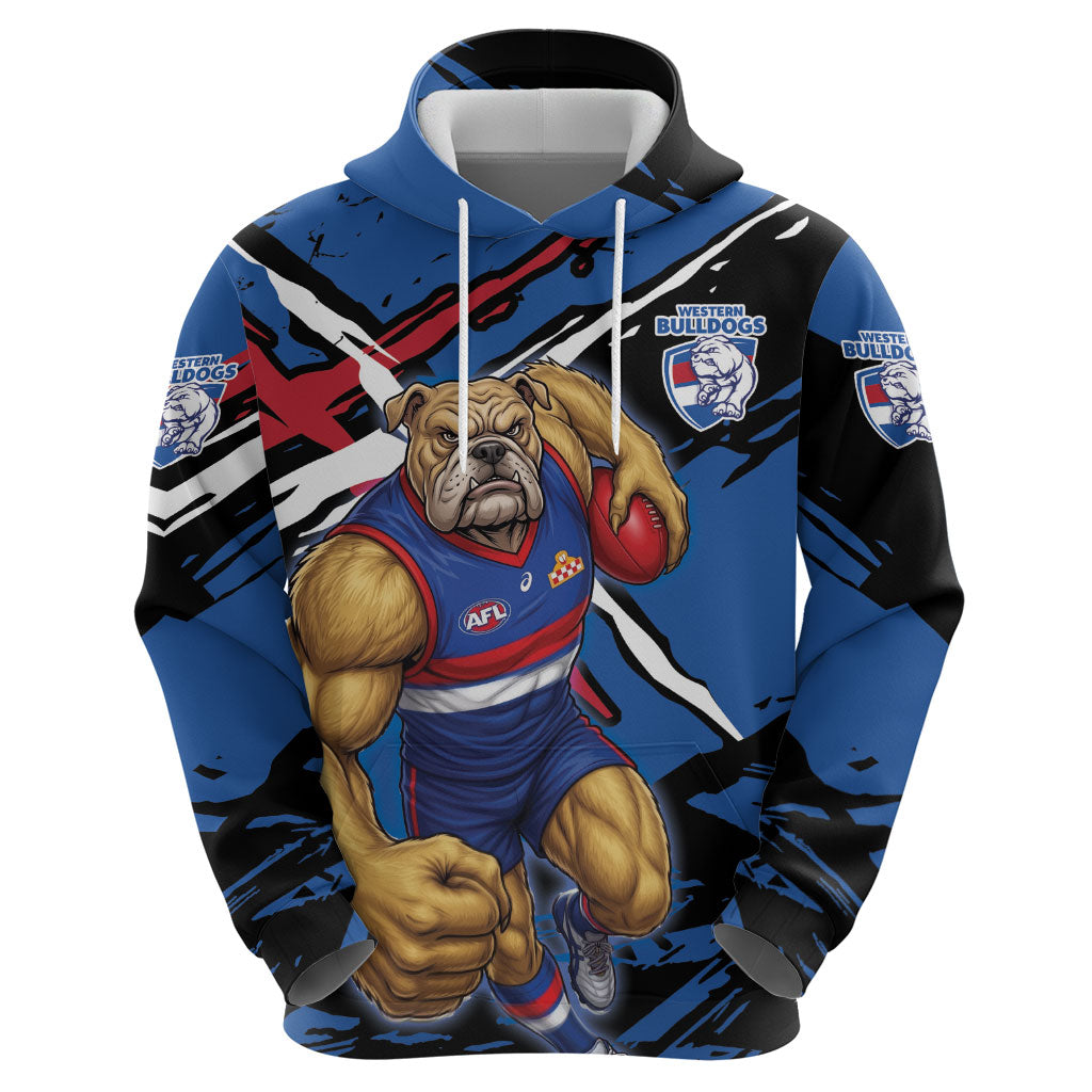 Western Bulldogs Hoodie Footscray Muscular Mascot Graphic - Abstract Paint Splatter Art