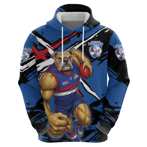 Western Bulldogs Hoodie Footscray Muscular Mascot Graphic - Abstract Paint Splatter Art