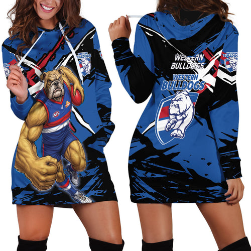 Western Bulldogs Hoodie Dress Footscray Muscular Mascot Graphic - Abstract Paint Splatter Art