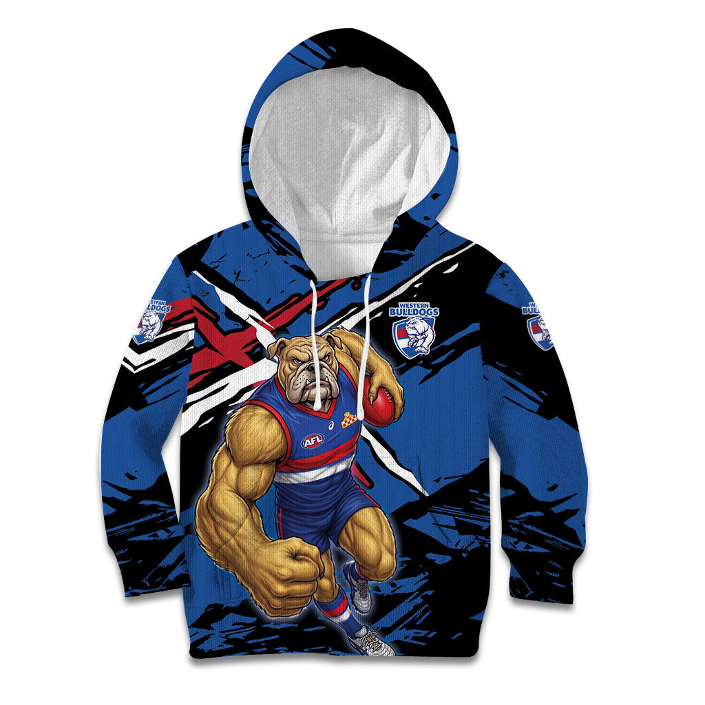 Western Bulldogs Kid Hoodie Footscray Muscular Mascot Graphic - Abstract Paint Splatter Art