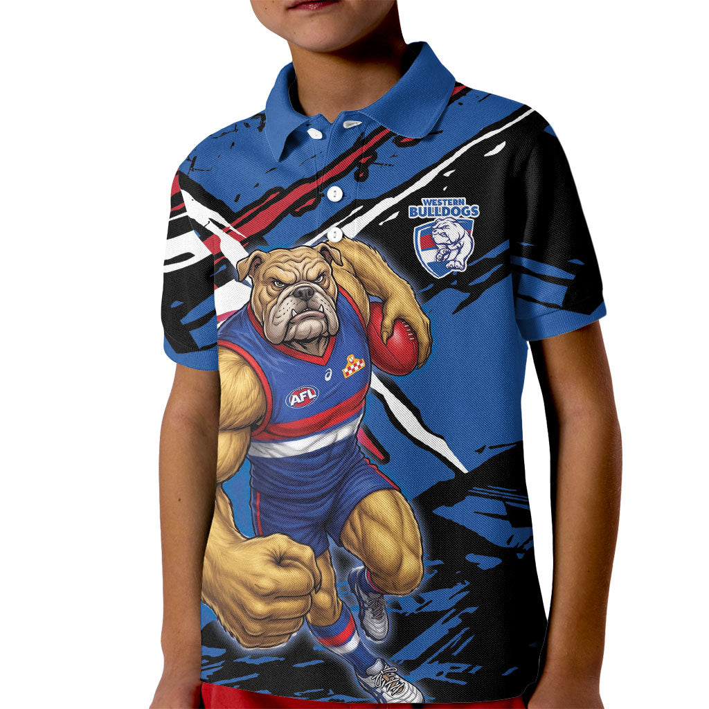 Western Bulldogs Kid Polo Shirt Footscray Muscular Mascot Graphic - Abstract Paint Splatter Art