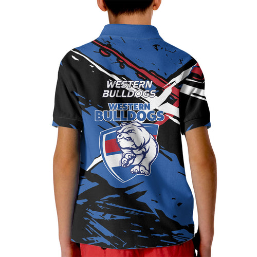 Western Bulldogs Kid Polo Shirt Footscray Muscular Mascot Graphic - Abstract Paint Splatter Art
