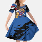 Western Bulldogs Kid Short Sleeve Dress Footscray Muscular Mascot Graphic - Abstract Paint Splatter Art
