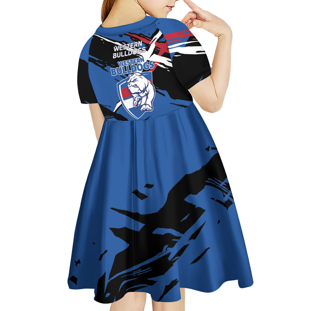 Western Bulldogs Kid Short Sleeve Dress Footscray Muscular Mascot Graphic - Abstract Paint Splatter Art