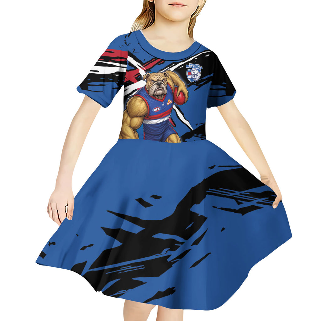 Western Bulldogs Kid Short Sleeve Dress Footscray Muscular Mascot Graphic - Abstract Paint Splatter Art