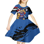 Western Bulldogs Kid Short Sleeve Dress Footscray Muscular Mascot Graphic - Abstract Paint Splatter Art