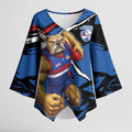 Western Bulldogs Kimono Sleeve Blouse Footscray Muscular Mascot Graphic - Abstract Paint Splatter Art