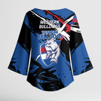 Western Bulldogs Kimono Sleeve Blouse Footscray Muscular Mascot Graphic - Abstract Paint Splatter Art