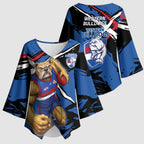 Western Bulldogs Kimono Sleeve Blouse Footscray Muscular Mascot Graphic - Abstract Paint Splatter Art