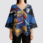 Western Bulldogs Kimono Sleeve Blouse Footscray Muscular Mascot Graphic - Abstract Paint Splatter Art