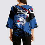 Western Bulldogs Kimono Sleeve Blouse Footscray Muscular Mascot Graphic - Abstract Paint Splatter Art