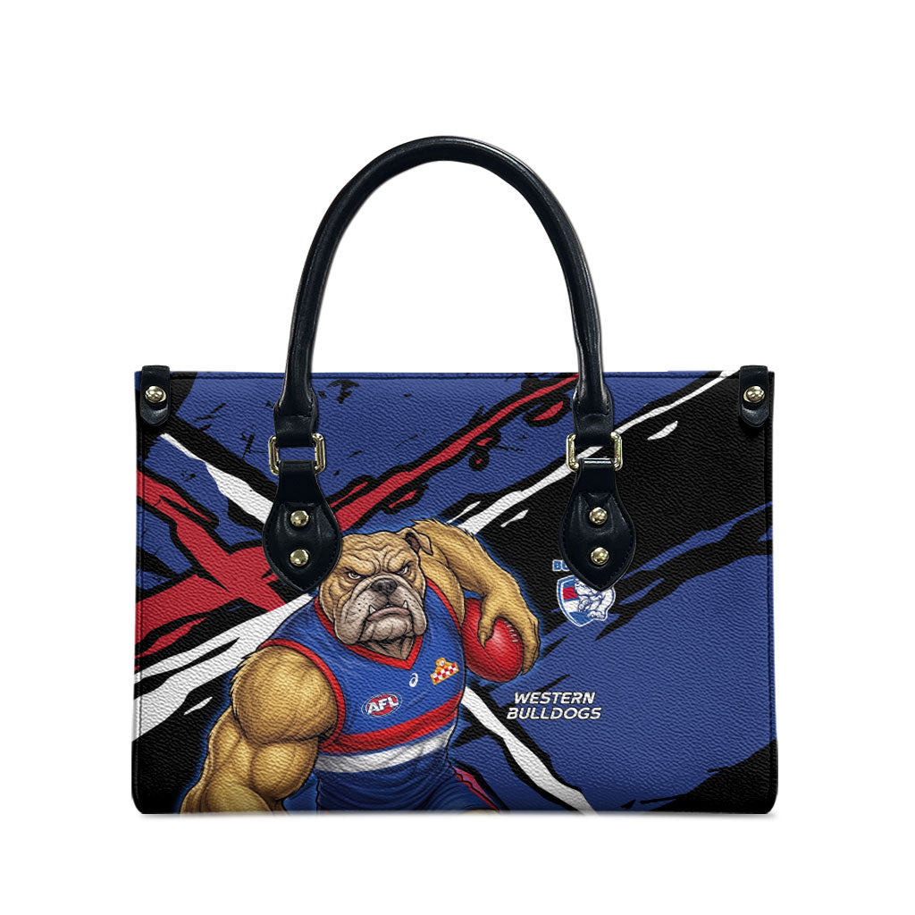 Western Bulldogs Leather Bag Footscray Muscular Mascot Graphic - Abstract Paint Splatter Art