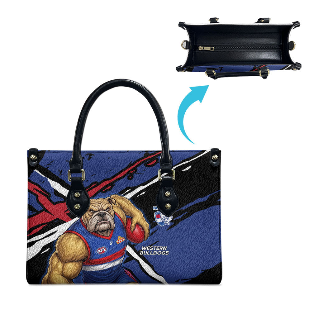 Western Bulldogs Leather Bag Footscray Muscular Mascot Graphic - Abstract Paint Splatter Art