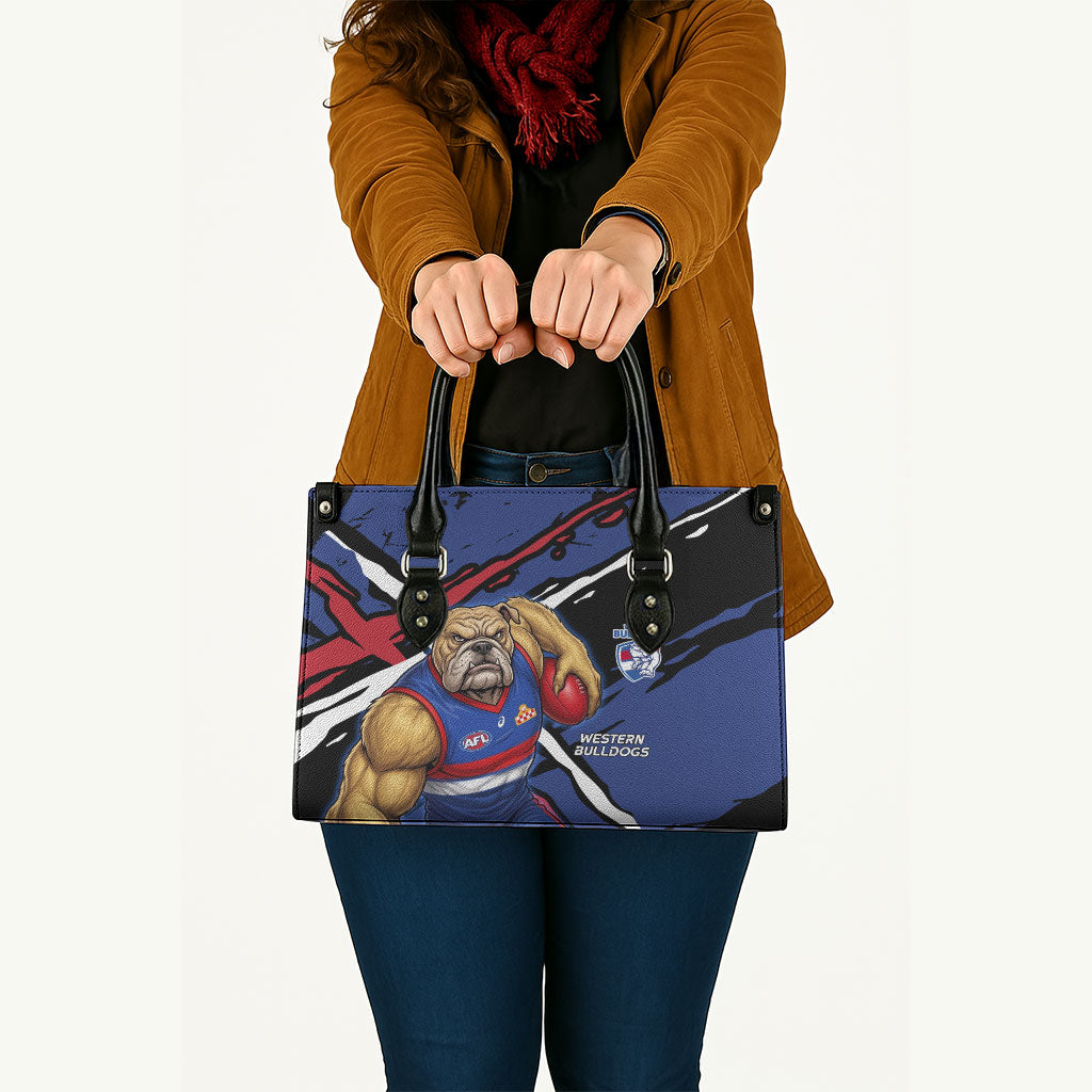 Western Bulldogs Leather Bag Footscray Muscular Mascot Graphic - Abstract Paint Splatter Art