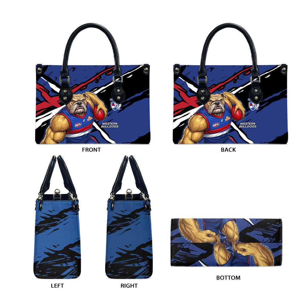 Western Bulldogs Leather Bag Footscray Muscular Mascot Graphic - Abstract Paint Splatter Art