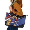 Western Bulldogs Leather Tote Bag Footscray Muscular Mascot Graphic - Abstract Paint Splatter Art