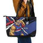 Western Bulldogs Leather Tote Bag Footscray Muscular Mascot Graphic - Abstract Paint Splatter Art