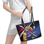Western Bulldogs Leather Tote Bag Footscray Muscular Mascot Graphic - Abstract Paint Splatter Art