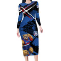 Western Bulldogs Long Sleeve Bodycon Dress Footscray Muscular Mascot Graphic - Abstract Paint Splatter Art
