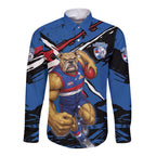 Western Bulldogs Long Sleeve Button Shirt Footscray Muscular Mascot Graphic - Abstract Paint Splatter Art