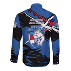 Western Bulldogs Long Sleeve Button Shirt Footscray Muscular Mascot Graphic - Abstract Paint Splatter Art