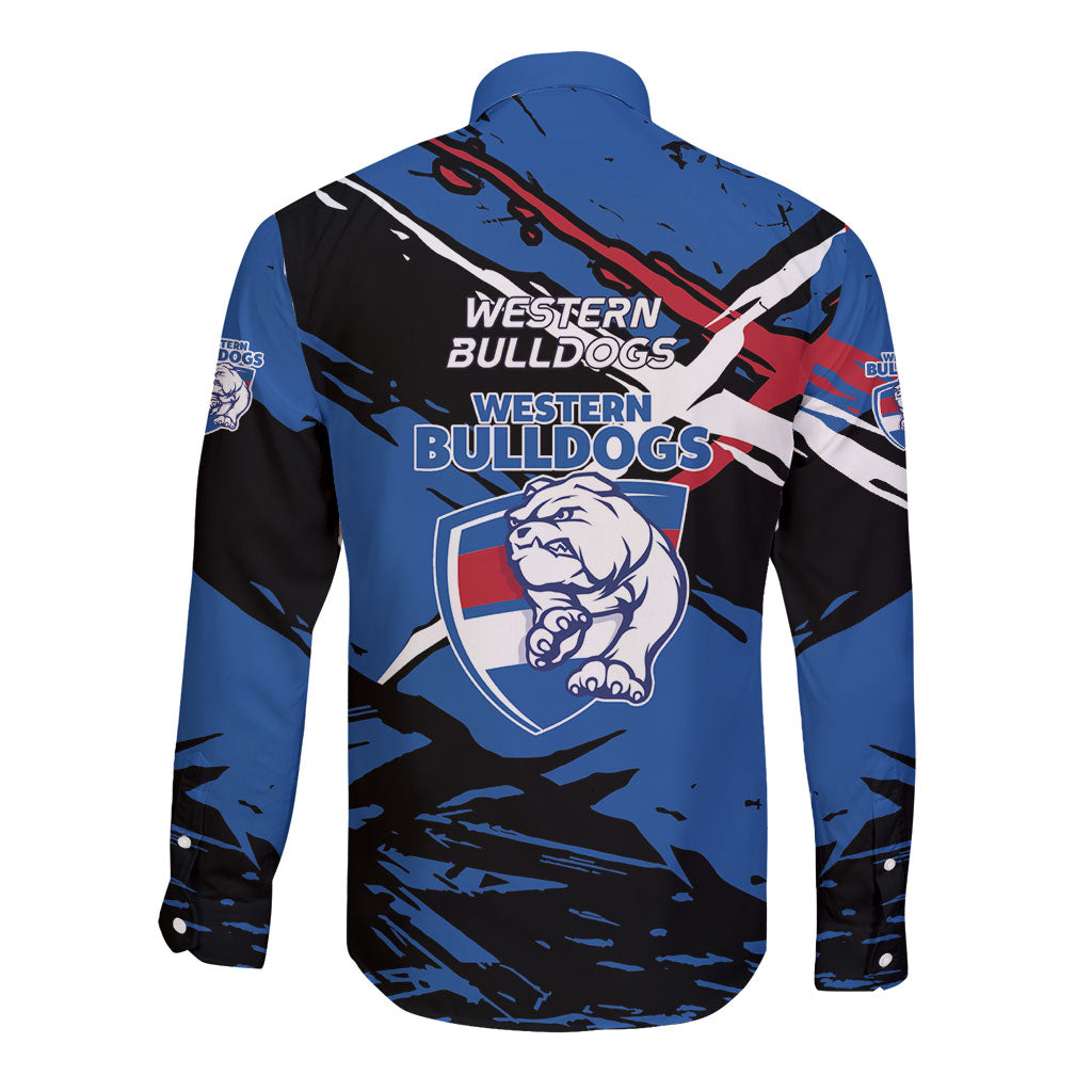 Western Bulldogs Long Sleeve Button Shirt Footscray Muscular Mascot Graphic - Abstract Paint Splatter Art