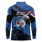 Western Bulldogs Long Sleeve Polo Shirt Footscray Muscular Mascot Graphic - Abstract Paint Splatter Art