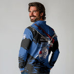 Western Bulldogs Long Sleeve Polo Shirt Footscray Muscular Mascot Graphic - Abstract Paint Splatter Art