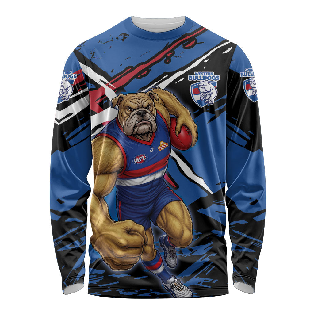 Western Bulldogs Long Sleeve Shirt Footscray Muscular Mascot Graphic - Abstract Paint Splatter Art