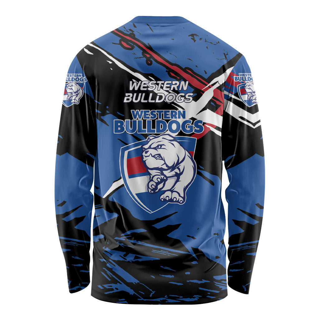 Western Bulldogs Long Sleeve Shirt Footscray Muscular Mascot Graphic - Abstract Paint Splatter Art