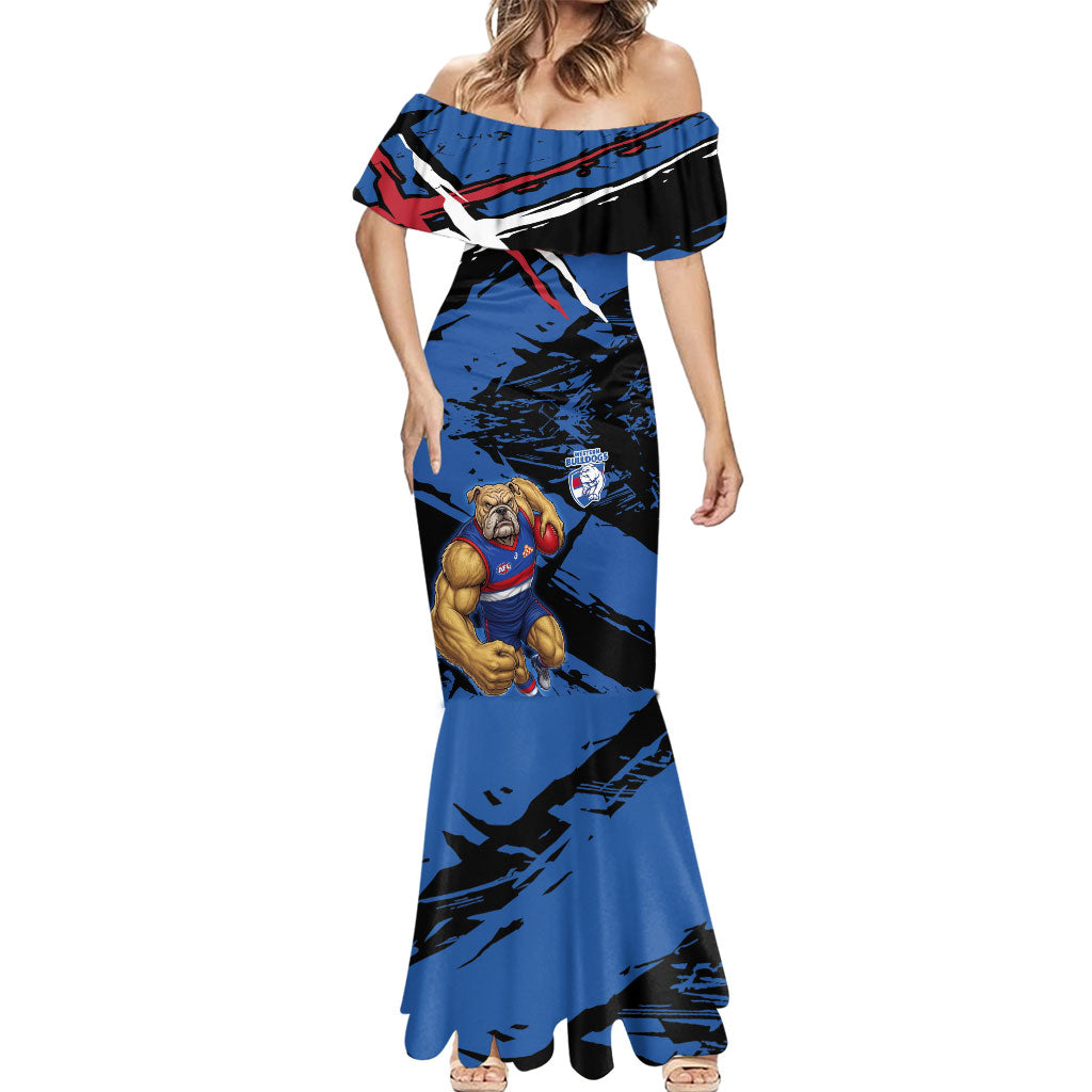 Western Bulldogs Mermaid Dress Footscray Muscular Mascot Graphic - Abstract Paint Splatter Art