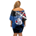 Western Bulldogs Off Shoulder Short Dress Footscray Muscular Mascot Graphic - Abstract Paint Splatter Art