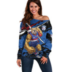 Western Bulldogs Off Shoulder Sweater Footscray Muscular Mascot Graphic - Abstract Paint Splatter Art