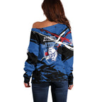 Western Bulldogs Off Shoulder Sweater Footscray Muscular Mascot Graphic - Abstract Paint Splatter Art