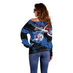 Western Bulldogs Off Shoulder Sweater Footscray Muscular Mascot Graphic - Abstract Paint Splatter Art